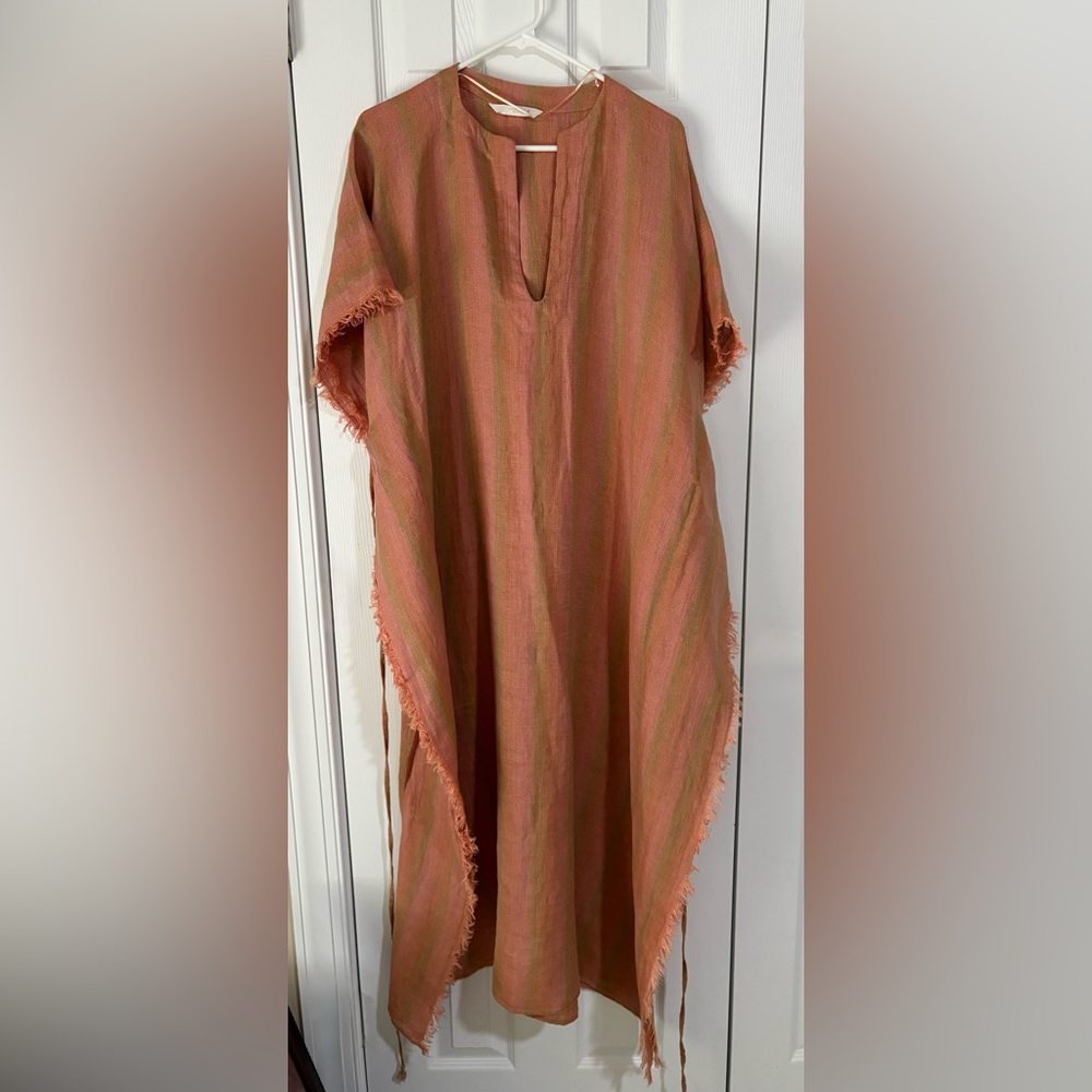Zara Collection (Women’s) Lightweight Striped kaftan, frayed trim M-L $65
